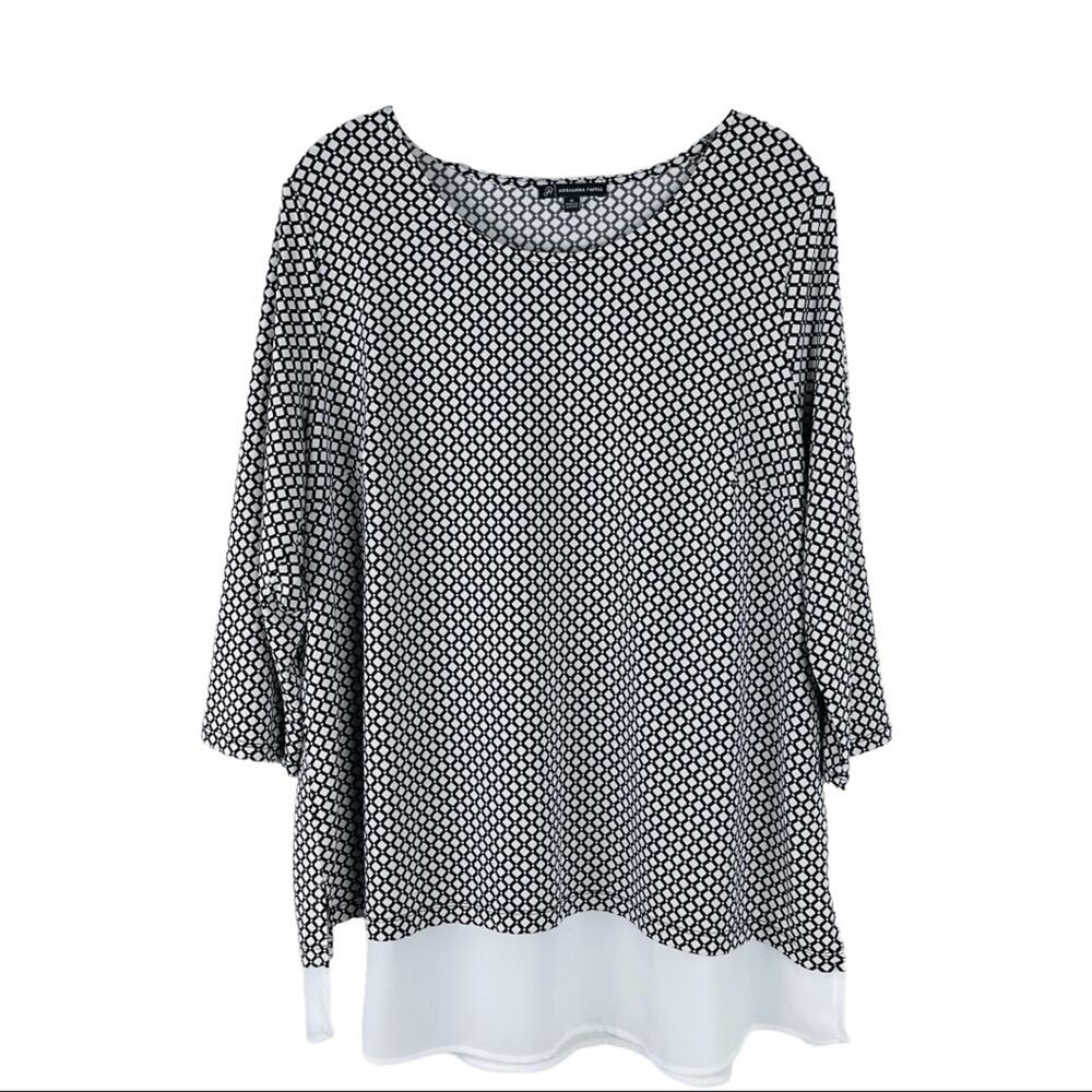 Adrianna Papell black white stretchy diamond classic preppy blouse top 1X